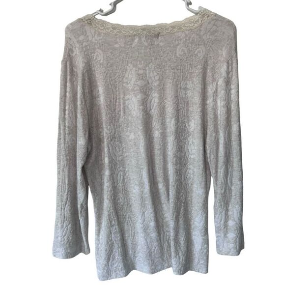 Coldwater Creek Lace Trim Jacquard Floral Scoop Neck Long Sleeve Top Cream Small - Picture 5 of 11